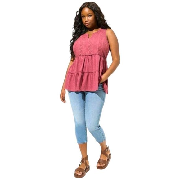 TORRID Plus Size Vintage Slub Notch Neck Lace Babydoll Tank Top 4X - Picture 1 of 16